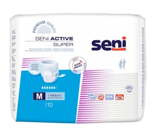 Seni Active Super Medium (1 Karton: 8 x 10 Stück) Inkontinenzslip mit aufreißbaren Seitennähten