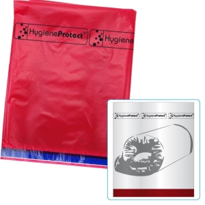 Folientasche, Bags Hygiene Protect rot, unrein/dirty, 120 x 90 cm (25 Stück) Sicherheitsverschluss