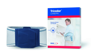 Lumbal Pro Gr.XS Tricodur, weiß/blau Rückenbandage mit Pelotte, Umfang 65-75cm